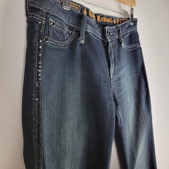 Rock Revival Lexi Super Skinny Low Mid Rise Rhinestone Sequin Bling Jeans Long - Picture 4 of 11